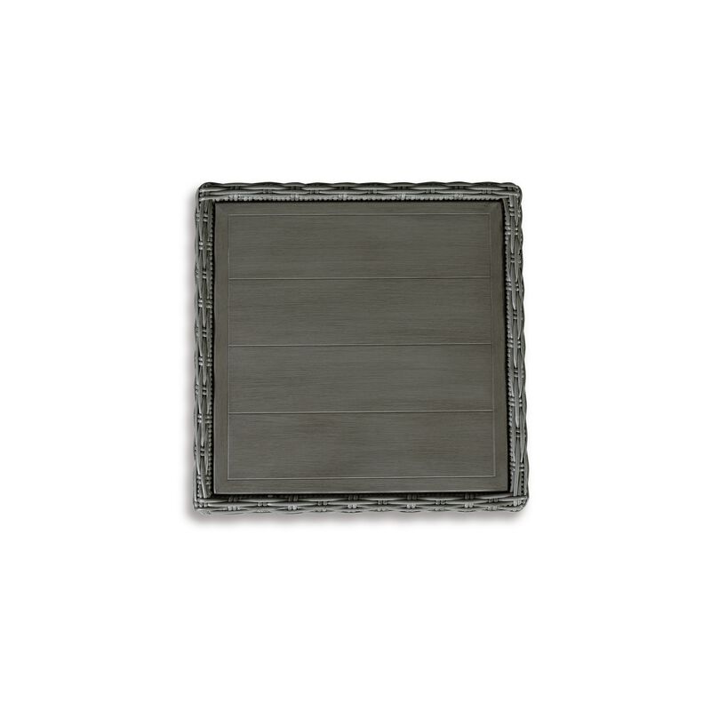 Ellie 23 Inch Outdoor End Table, Lower Shelf, Gray Resin Wicker, Metal - Benzara