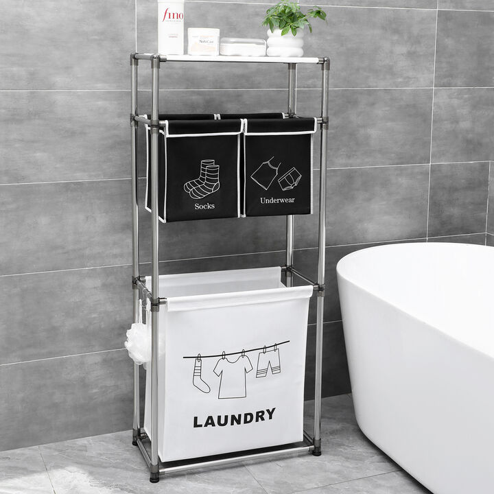 3-Tier Laundry Hamper with 4 Removable Bags Clothes Organizer for Sorting and Storage