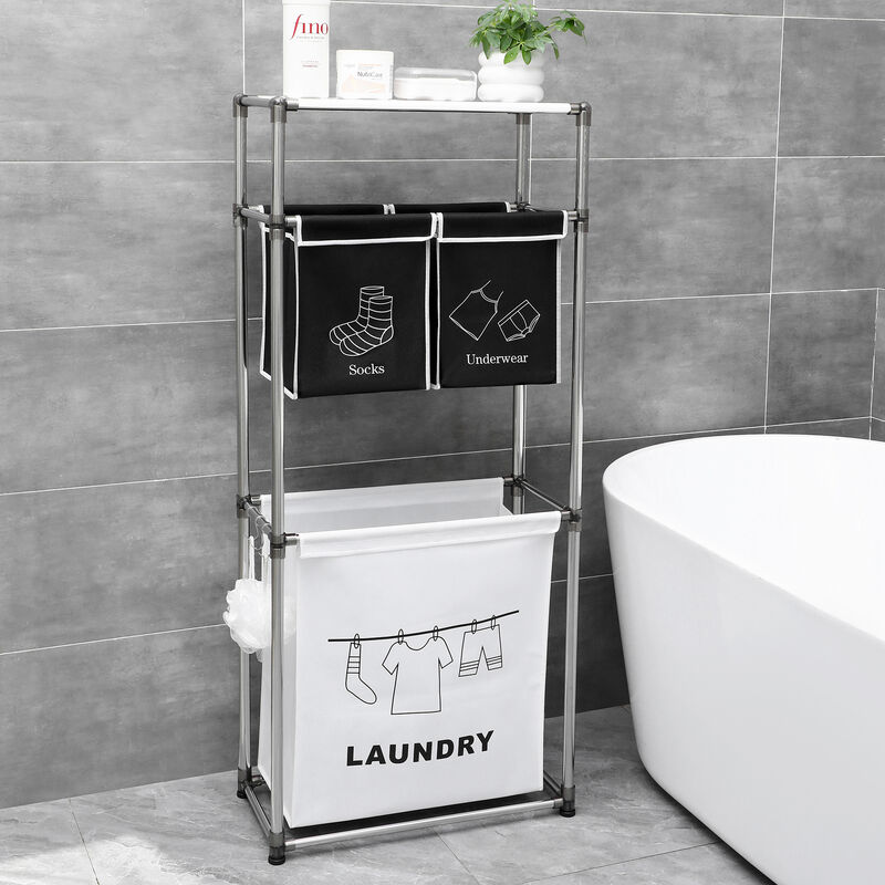 3-Tier Laundry Hamper with 4 Removable Bags Clothes Organizer for Sorting and Storage