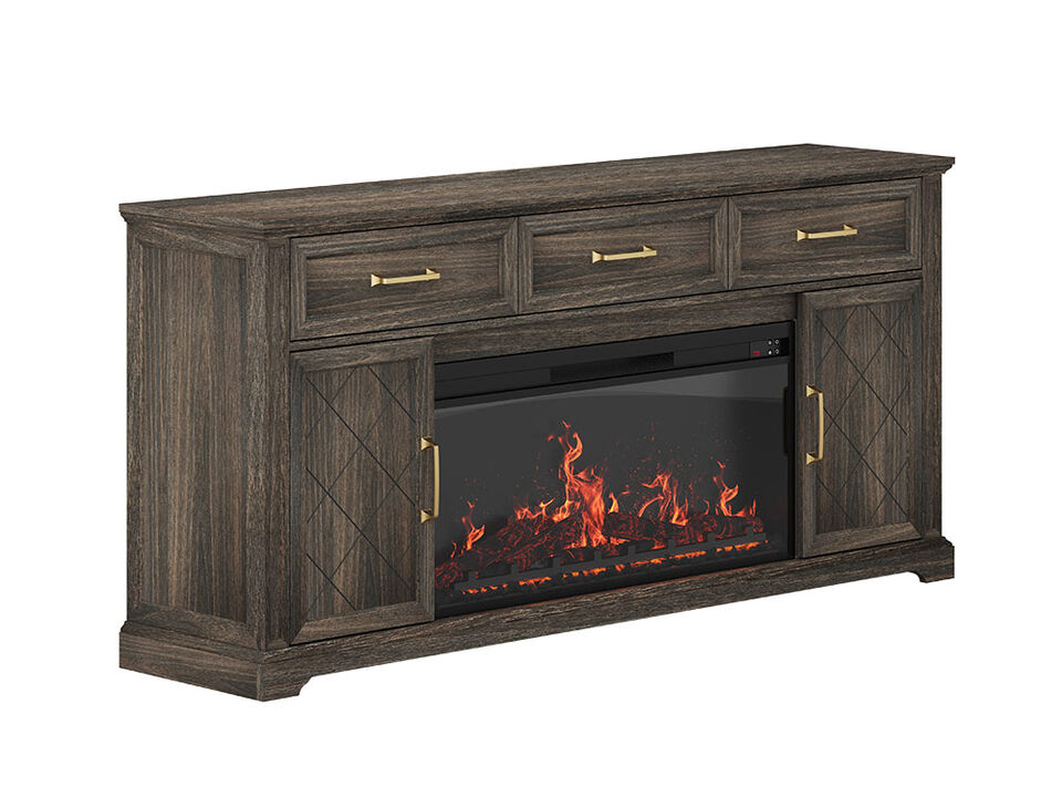BELLEZE 68 Inch Fireplace TV Stand with 36" Electric Fireplace, Entertainment Center With Storage Cabinet Up to 75", Media Console Farmhouse TV Stand with 3 Drawers for Living Room, Bedroom (Brown)