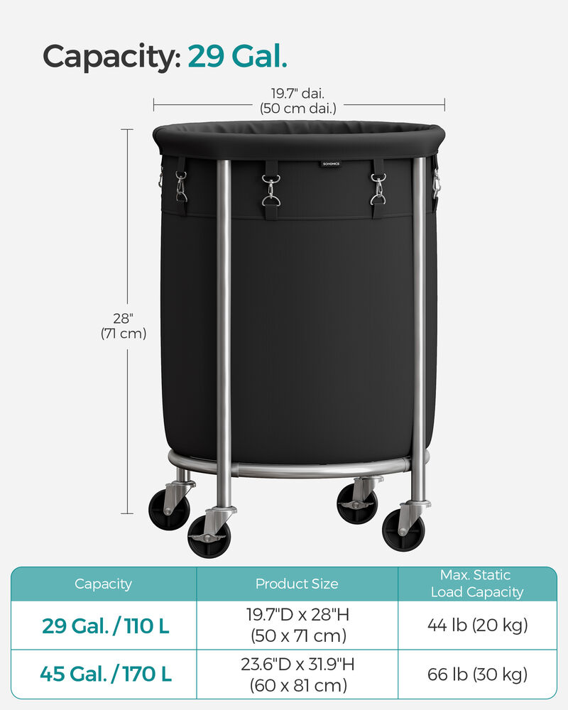 Laundry Basket with Wheels and Removable Bag, Steel Frame, 4 Casters and 2 Brakes