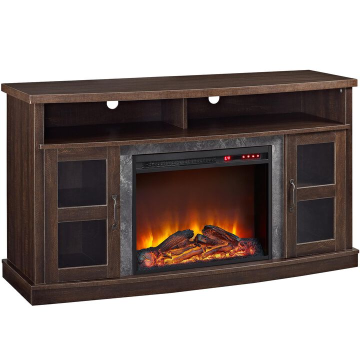 Barrow Creek Fireplace Space Heater Console with Glass Doors for TVs up to 60"
