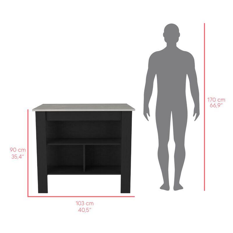 Kitchen Island Dozza, Kitchen, Black / Ibiza Marble Color Finish