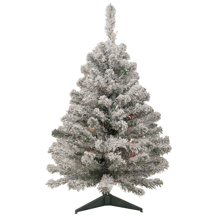 3' Pre-Lit Medium Heavily Flocked Madison Pine Artificial Christmas Tree  Multi Lights