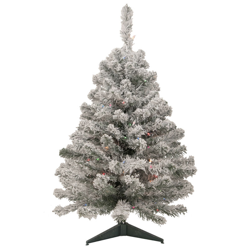 3' Pre-Lit Medium Heavily Flocked Madison Pine Artificial Christmas Tree  Multi Lights