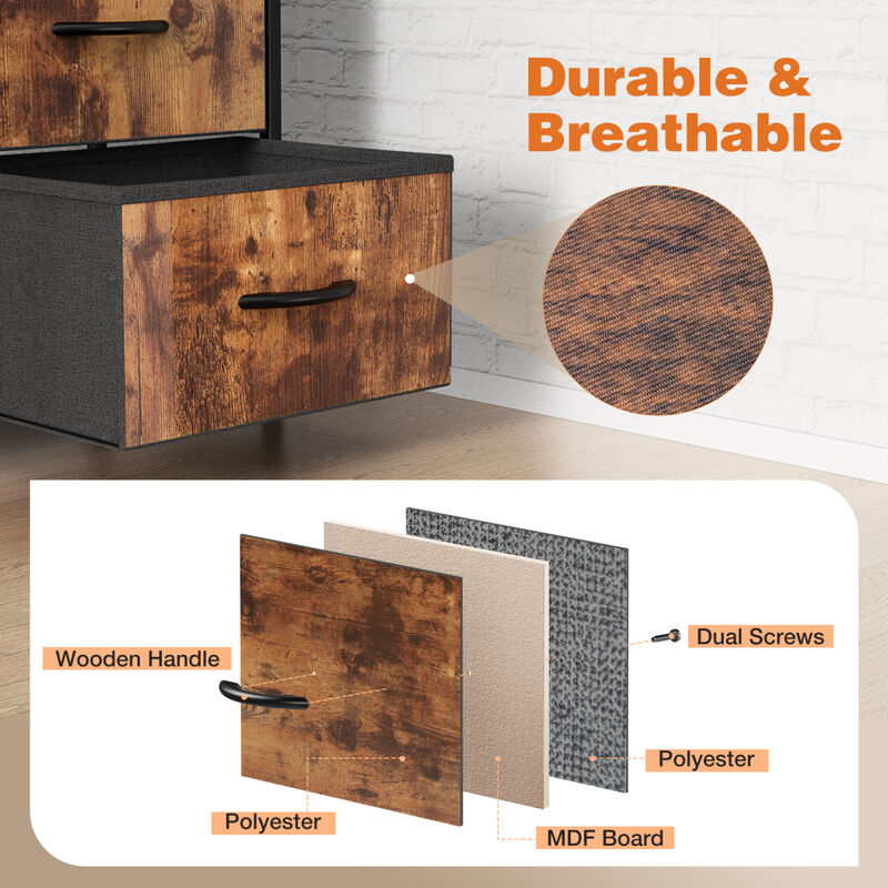 8-Drawer Fabric and Wood Tall Bedroom Dresser