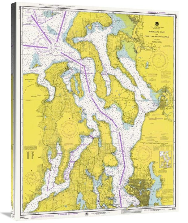 Nautical Chart - Admiralty Inlet and Puget Sound to Seattle ca. 1975-Canvas Art-28.44x36