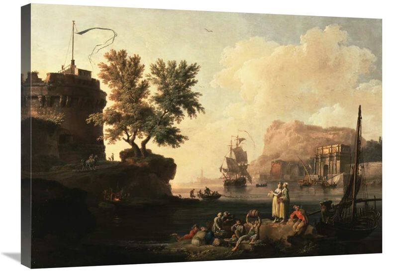 Mediterranean Harbor Scene-Canvas Art-32x24