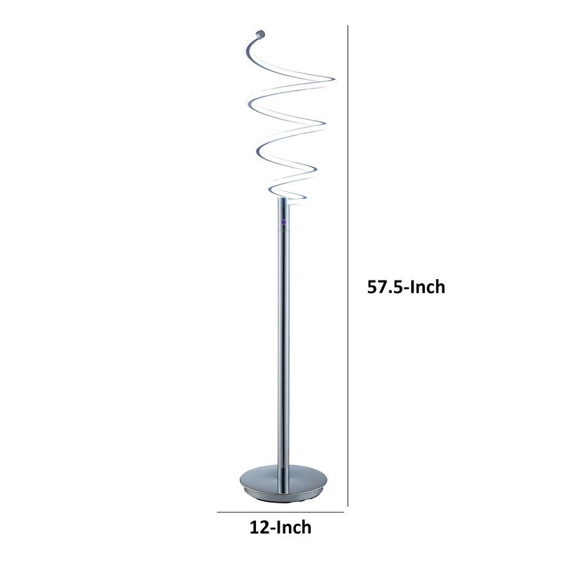 Sun 58 Inch Floor Lamp, Accent Twisted Modern Design, LED Chrome Base-Benzara