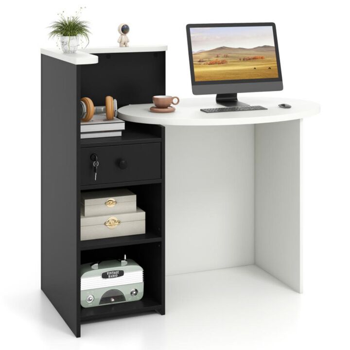 Hivvago Reception Office Desk with Open Shelf and Lockable Drawer