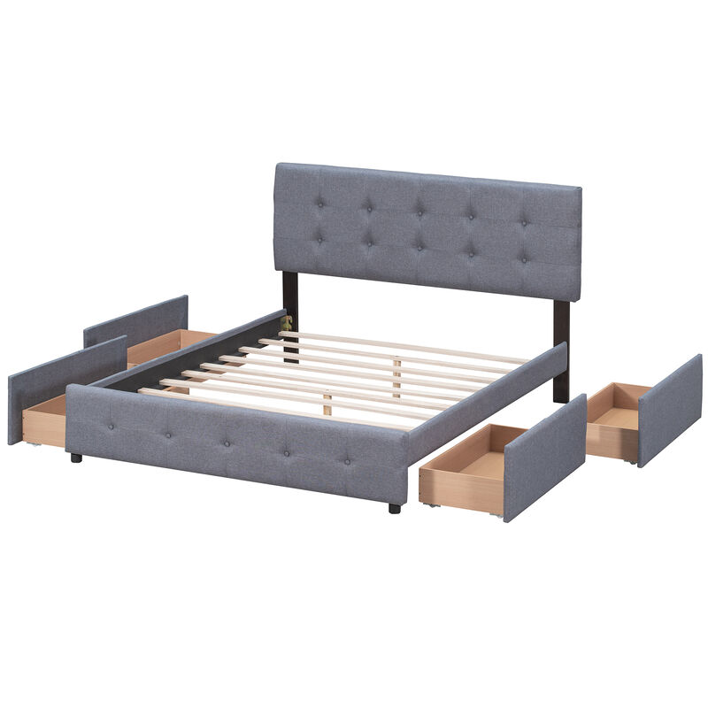 Streamdale Linen Platform Bed with Headboard & 4 Drawers