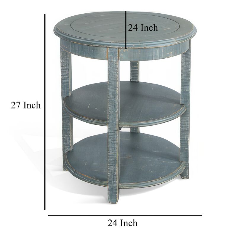 Rena Side End Table, 2 Shelves, 24 Inch Seagrass Green Mahogany Wood - Benzara