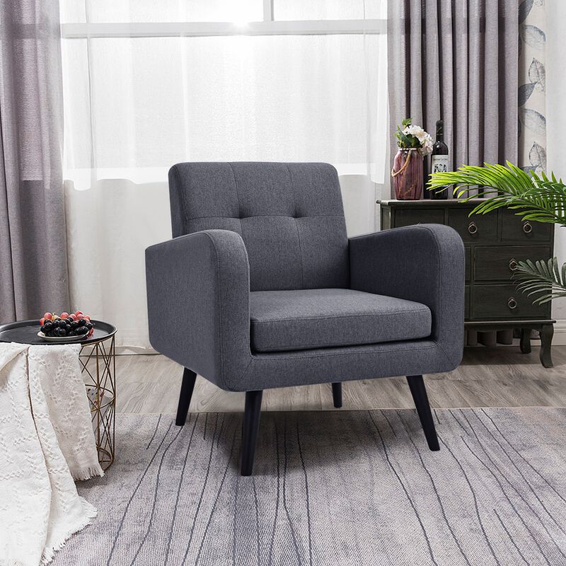 Modern Upholstered Comfy Accent Chair Single Sofa with Rubber Wood Legs