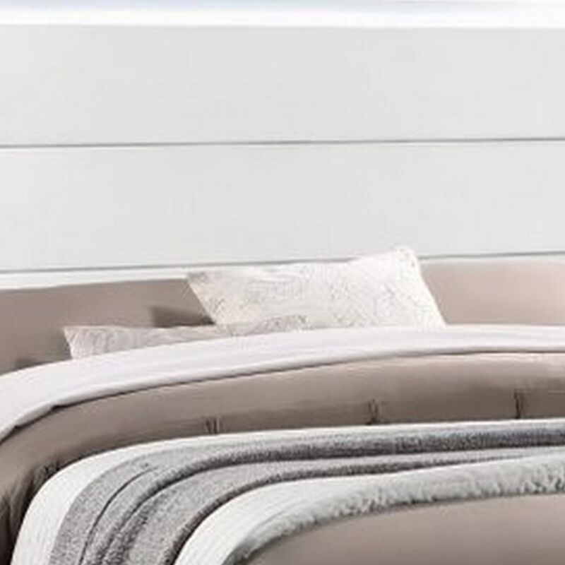 Vin Modern Queen Size Bed, Panel Headboard, LED Light, Crisp White Finish-Benzara