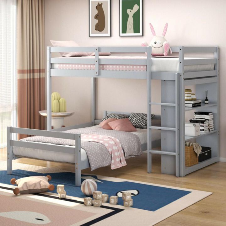 Hivvago Twin Over Twin Loft Bunk Bed with 3-Tier Bookcase