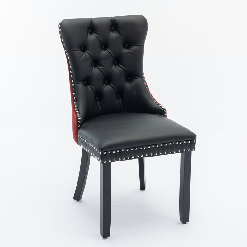 Set of 2 Upholstered Dining Chairs, Tufted Back, Nailhead Trim, Solid Wood Legs