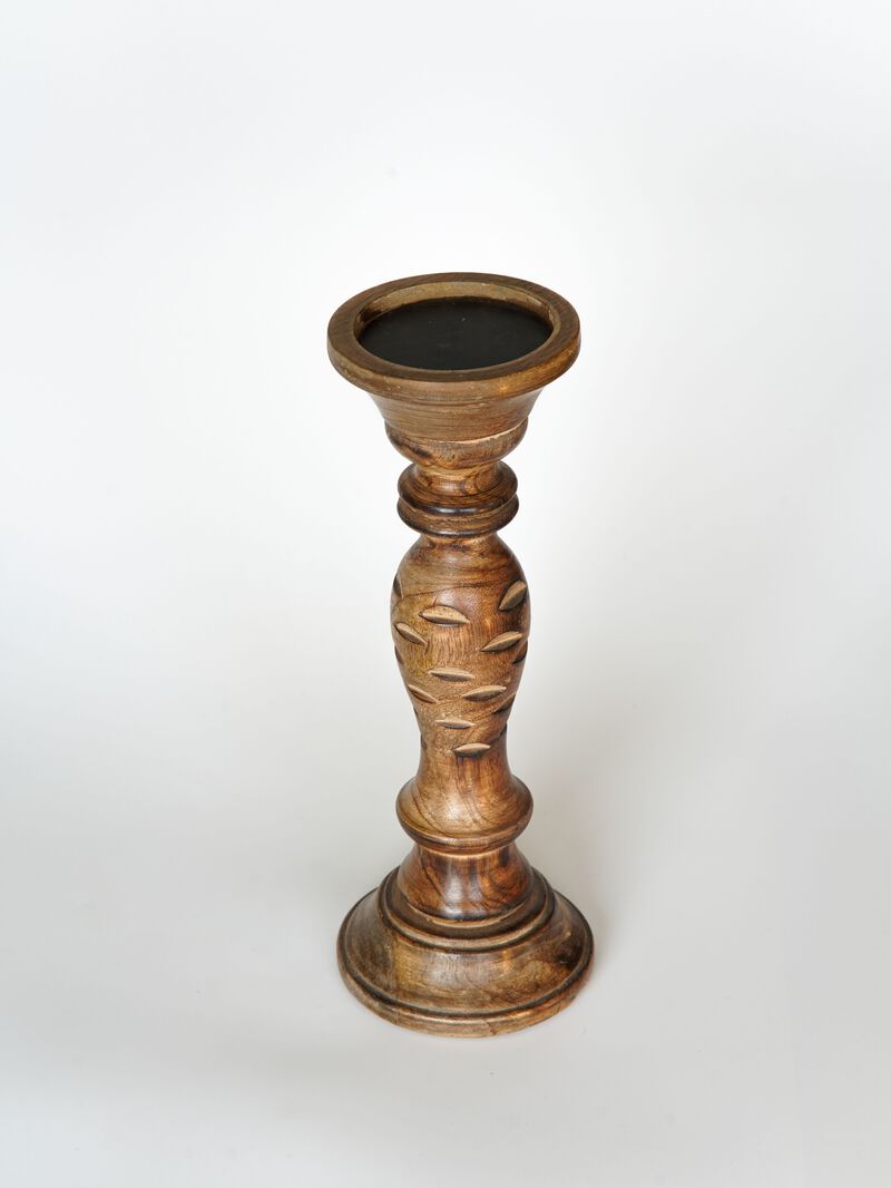 Traditional Medium Burnt Eco-friendly Handmade Mango Wood Set Of Three 6",9" & 12" Pillar Candle Holder