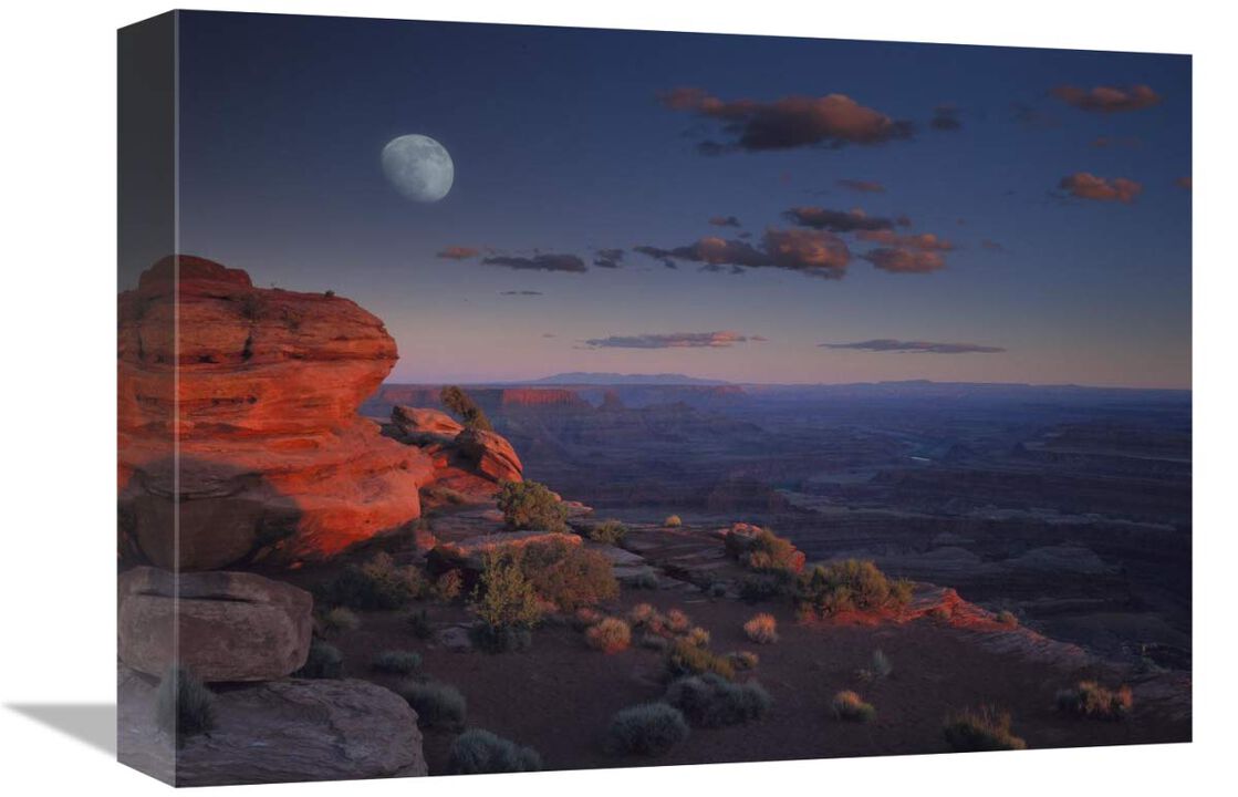Moon over Canyonlands National Park from Green River Overlook, Utah-Canvas Art-16x12