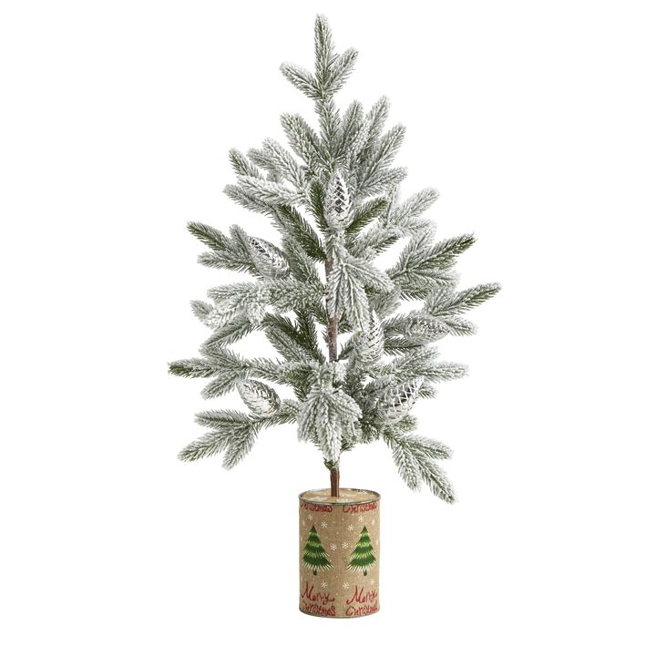Hivvago 28 Inches Flocked Christmas Artificial Tree in Decorative Planter