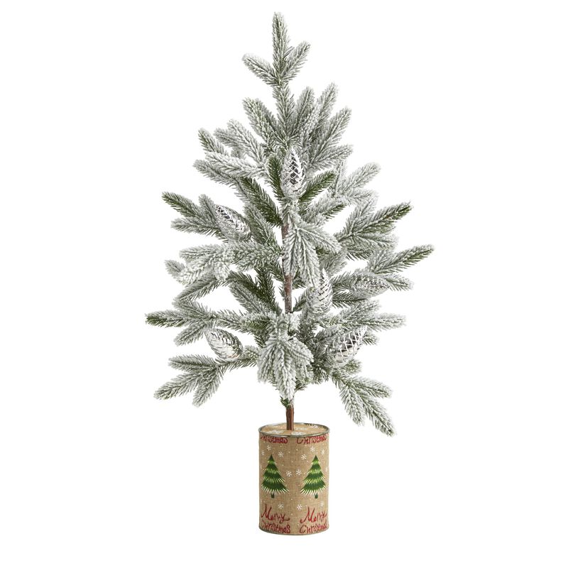 Hivvago 28 Inches Flocked Christmas Artificial Tree in Decorative Planter