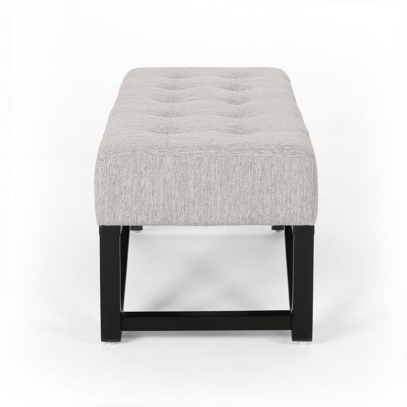 Liba Ottoman Bench, Button Tufted Beige Fabric, Black Frame, 47 Inch -Benzara