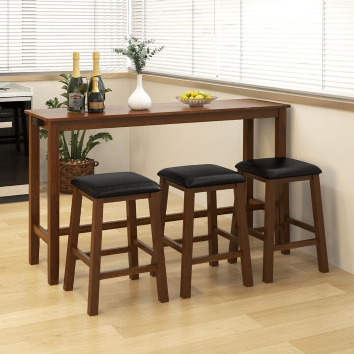 Hivvago 4-Piece Bar Table Set Counter-Height Table and 3 PVC Leather Upholstered Bar Stools