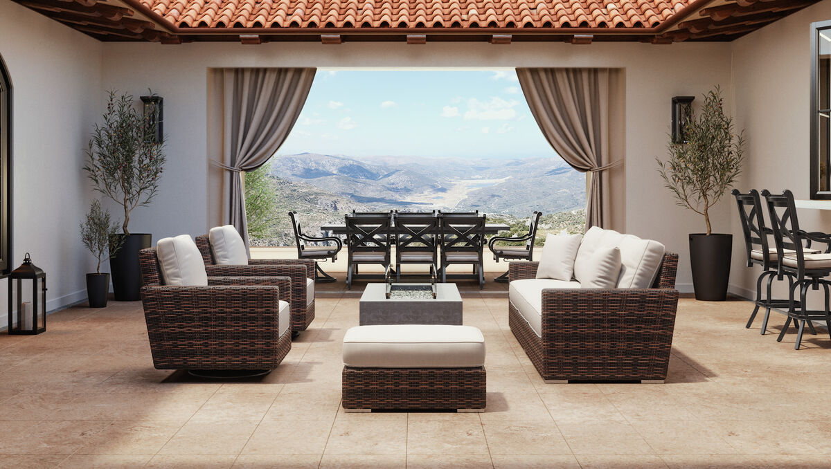 Montecito Ottoman in Canvas Flax w/ Self Welt