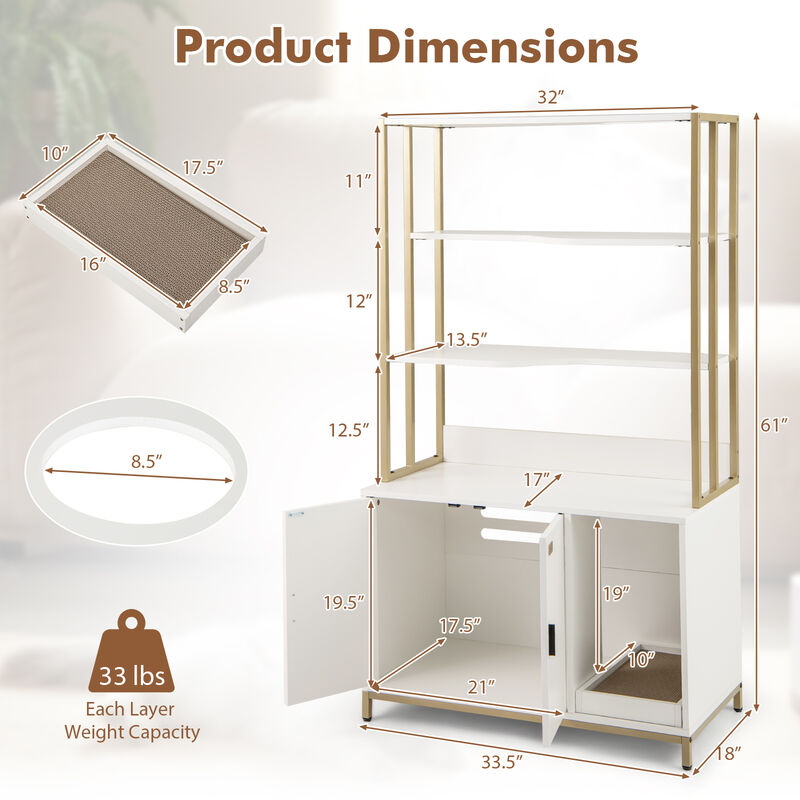 Cat Litter Box Enclosure with Storage and 3-tier Shelves