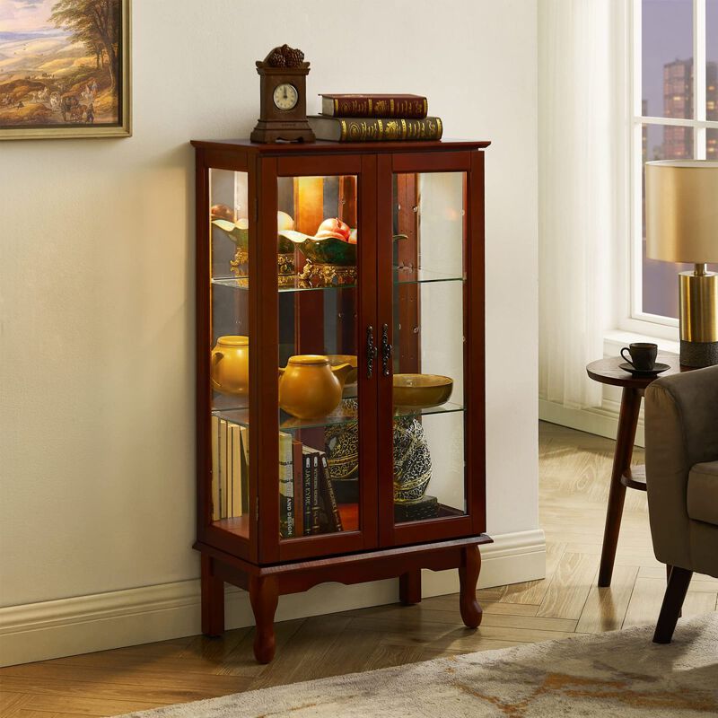 Lighted Cherry Curio Cabinet, Adjustable Shelves