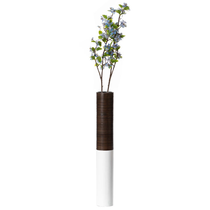 Modern White & Brown Decor Ribbed Accent - 31.5 Inches, Decorative Statement Piece for Living Room, Bedroom, or Office, Tall Floor Vase for Home Décor, Elegant Home Accent, White and Brown Floor Vase