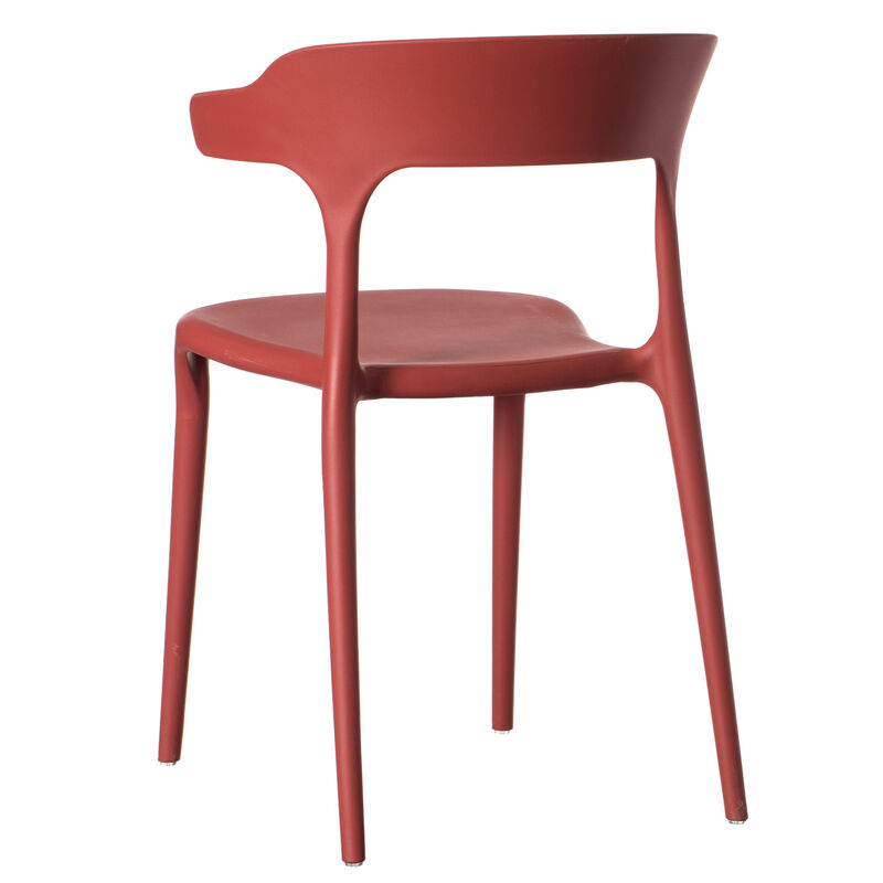 Modern Plastic Outdoor Dining Chair with Open U Shaped Back, Red