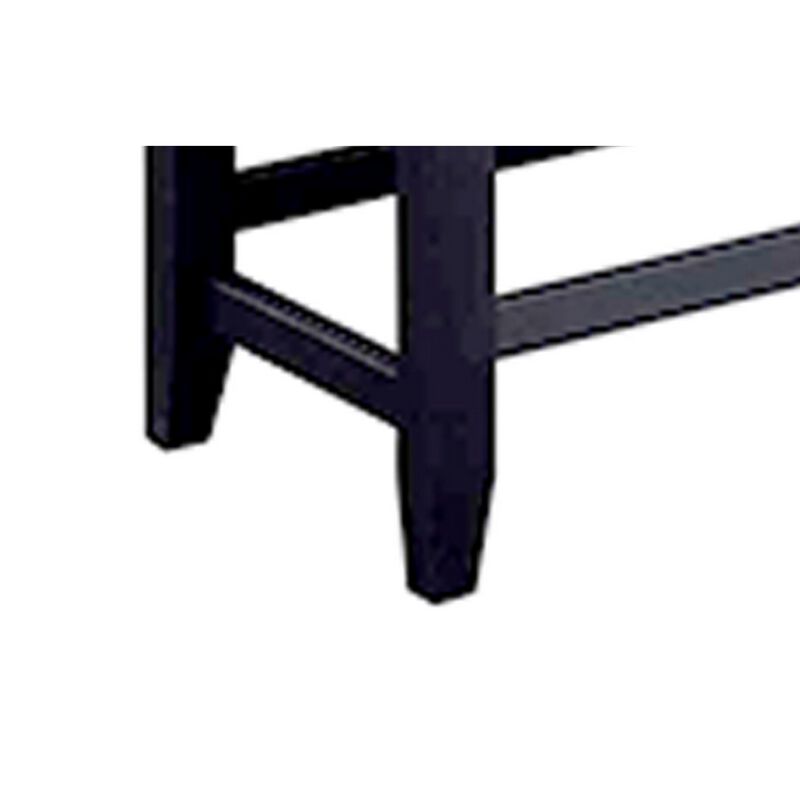 Edward 48 Inch Counter Height Dining Bench, White Fabric and Black Wood - Benzara