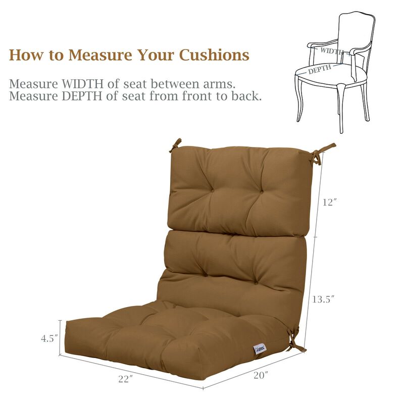 Tufted Patio High Back Chair Cushion with Non-Slip String Ties
