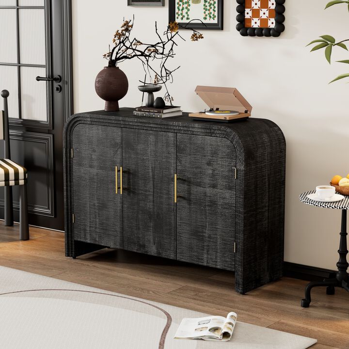 Minimalist Curved Sideboard with Gold Handles and Dividers