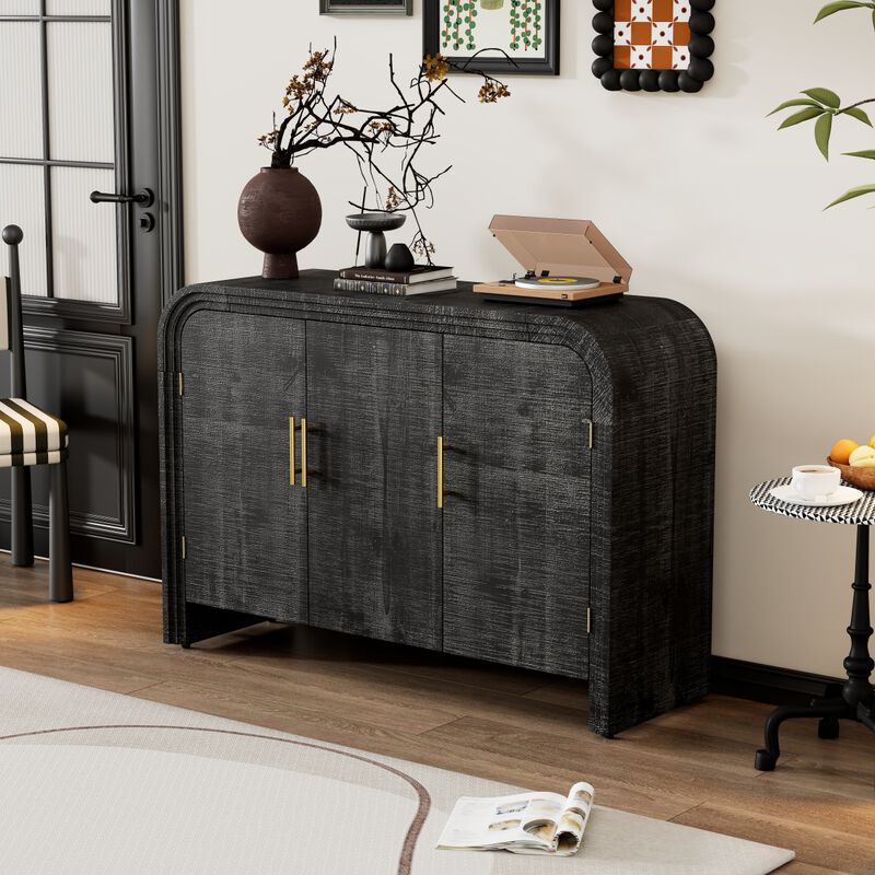 Minimalist Curved Sideboard with Gold Handles and Dividers