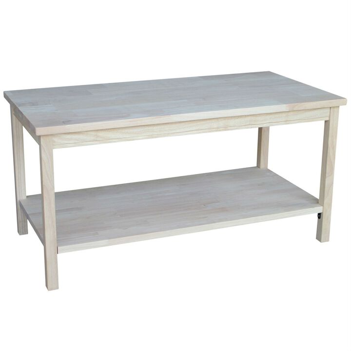 Hivvago Unfinished Solid Wood Rectangular Coffee Table with Bottom Shelf