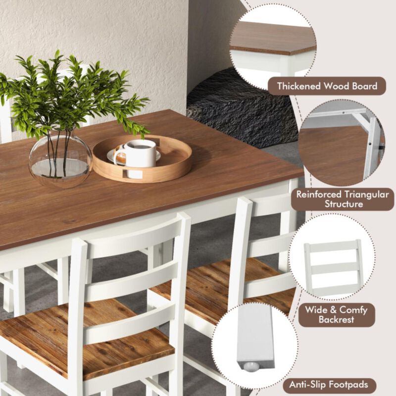 Hivvago 5-Piece Wooden Dining Set with Rectangular Table and 4 Chairs-Coffee and White