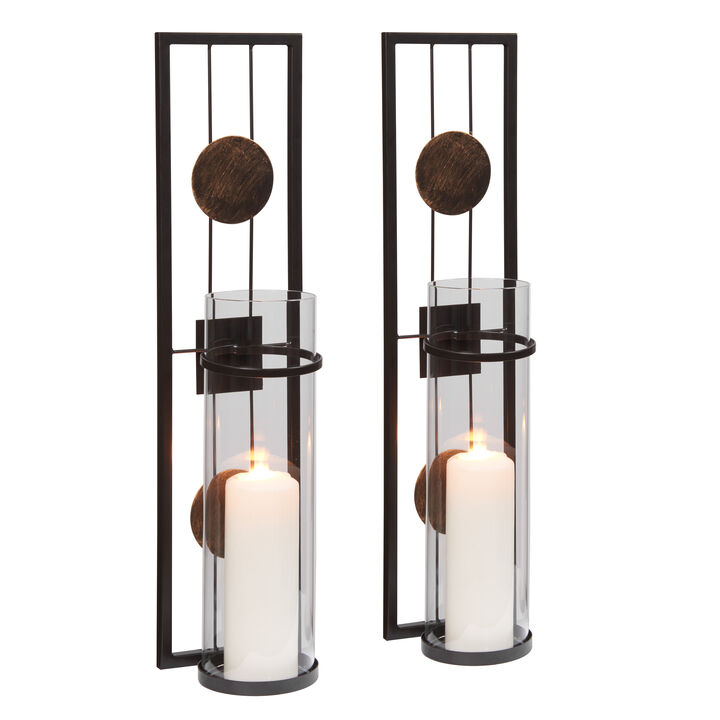 20 in. Modern Floating Decorative Metal Medallion Pillar Candle Sconces Wall Mount  Set of 2