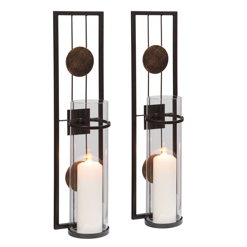 20 in. Modern Floating Decorative Metal Medallion Pillar Candle Sconces Wall Mount  Set of 2