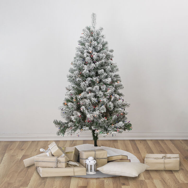 4.5' Pre-Lit Flocked Madison Pine Artificial Christmas Tree  Multi Lights