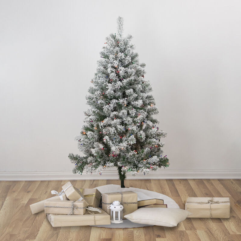 4.5' Pre-Lit Flocked Madison Pine Artificial Christmas Tree  Multi Lights