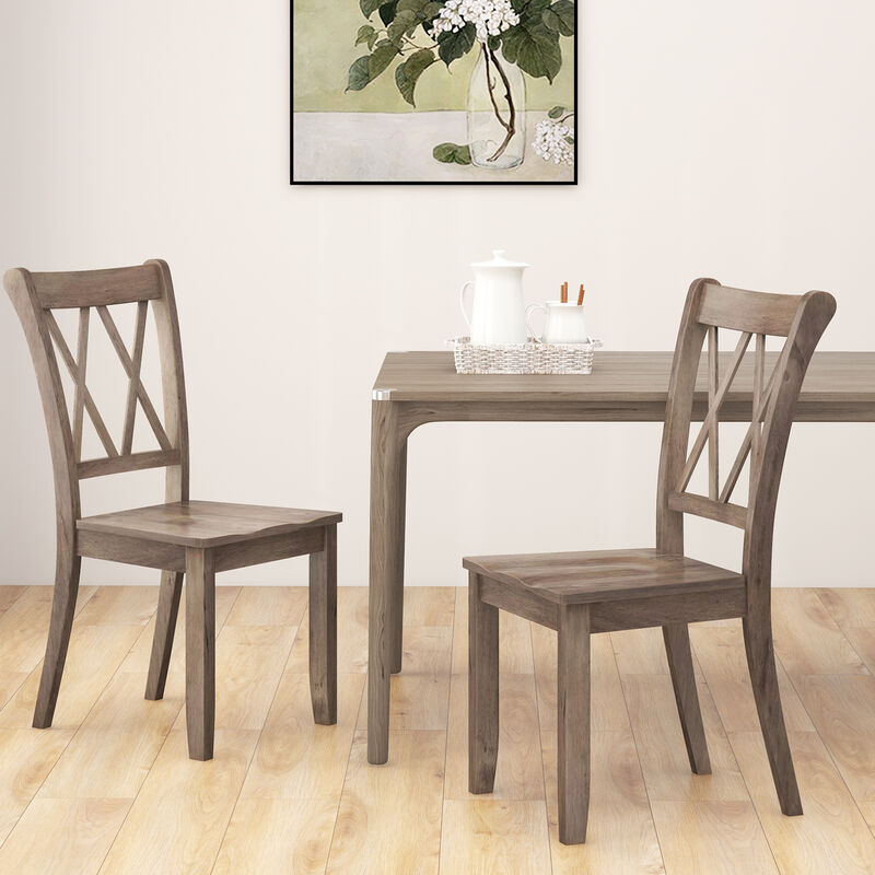 Set of 2 Cross Back Rubber Wood Dining Chairs
