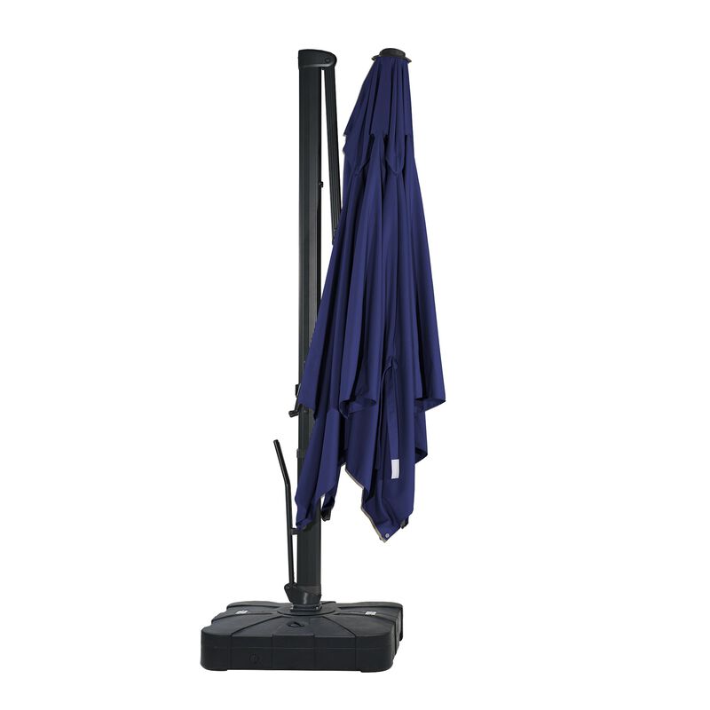 10 ft 360° Rotation Square Cantilever Patio Umbrella with BaseandBT in Navy Blue