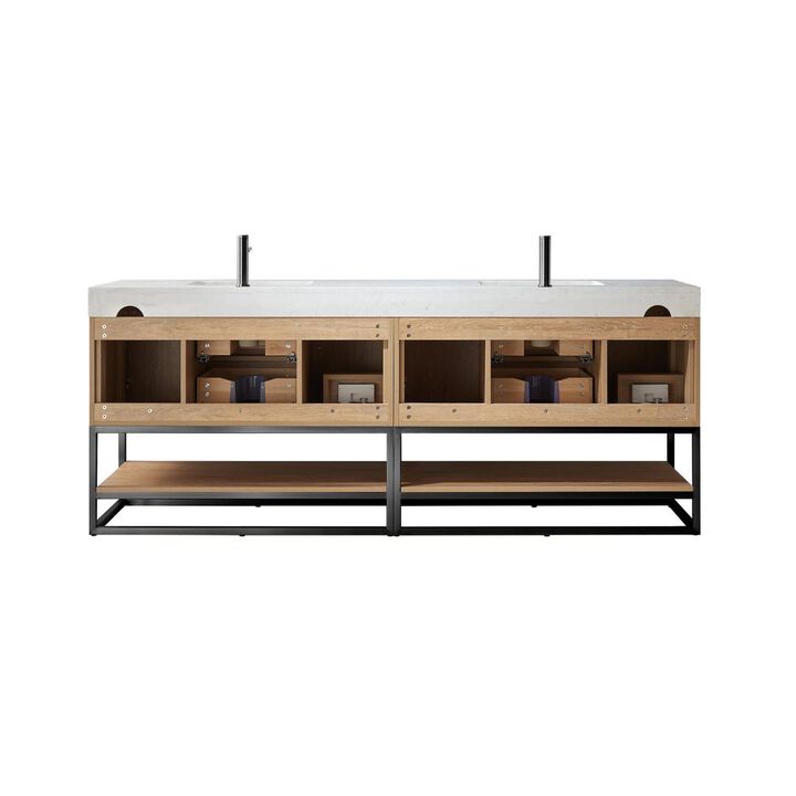 Vinnova Design 84B Double Sink Bath Vanity with White Grain Stone Countertop