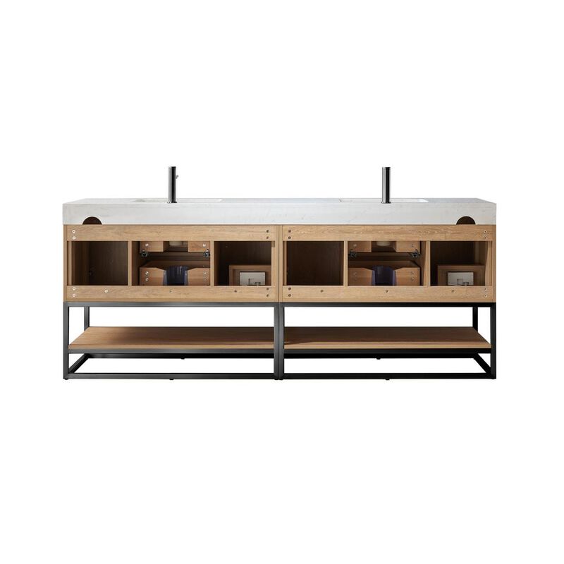 Vinnova Design 84B Double Sink Bath Vanity with White Grain Stone Countertop