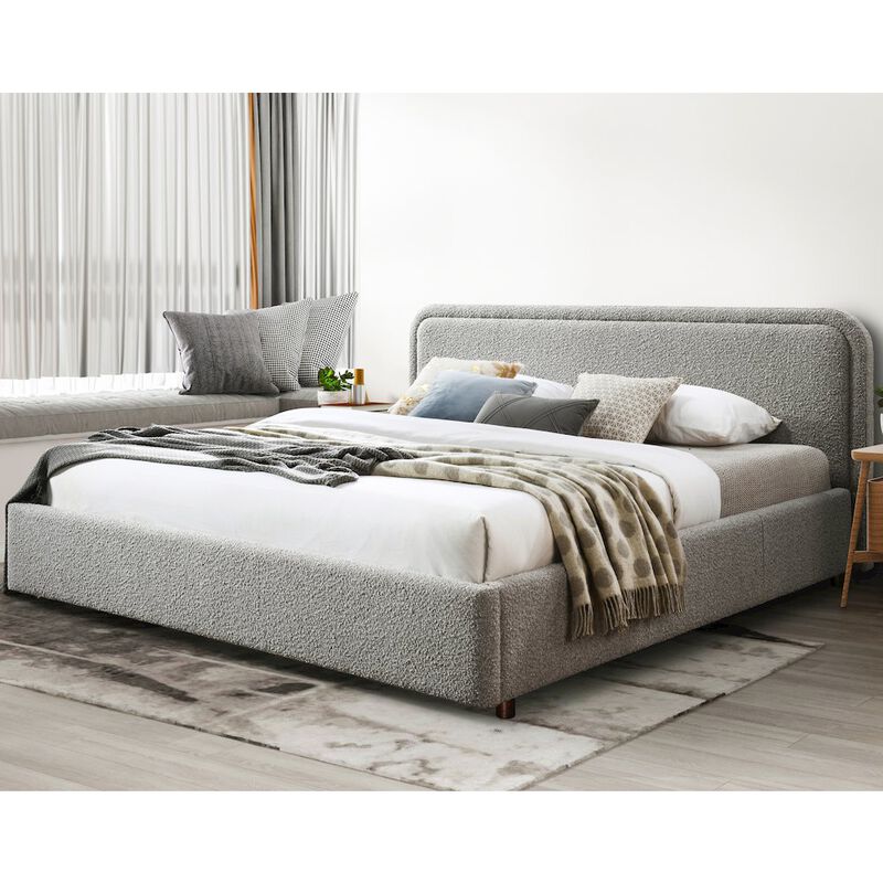 Omax Decor Chloe Upholstered Platform King Bed in Gray Boucle Fabric