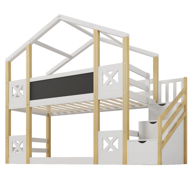Merax Kids House Bunk Bed with Storage Staircase