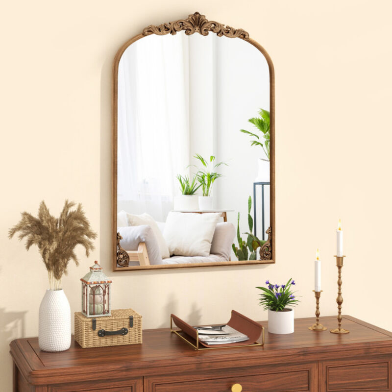 Arched Wall Mirror with Gold Metal Frame, Traditional Baroque Style
