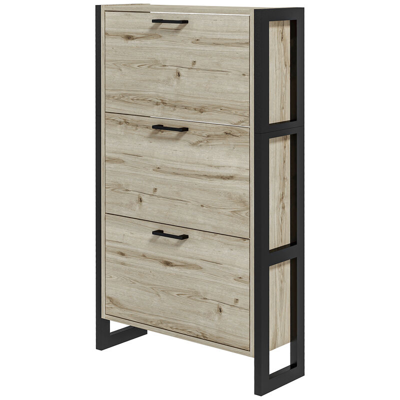 HOMCOM Shoe Cabinet with 3 Flip Drawers Narrow Shoe Storage Cabinet