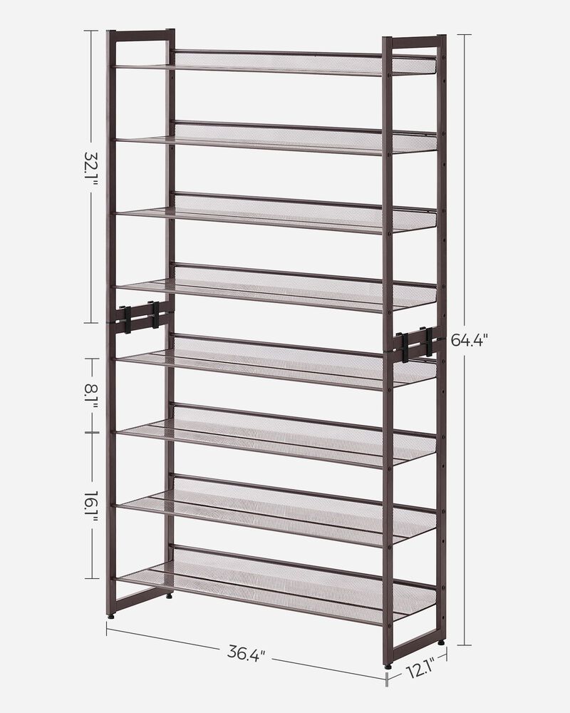 8-Tier Shoe Rack - Set of 2 Stackable 4-Tier Metal Mesh Shoe Organizers for Storage